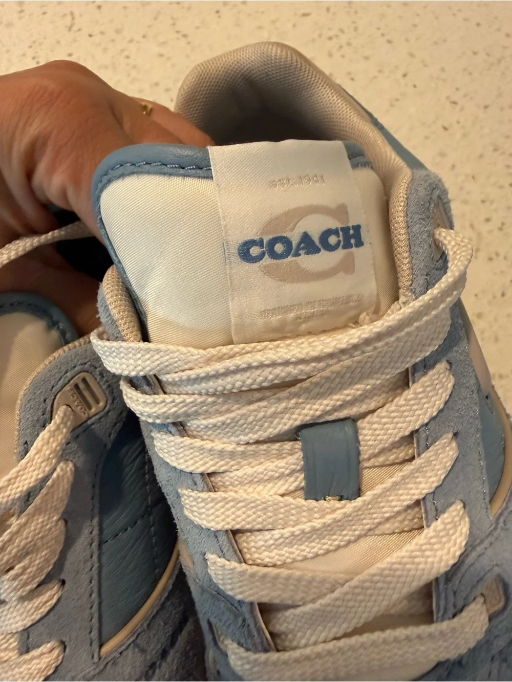 Coach Blue Leather Sneakers with Cream Accents